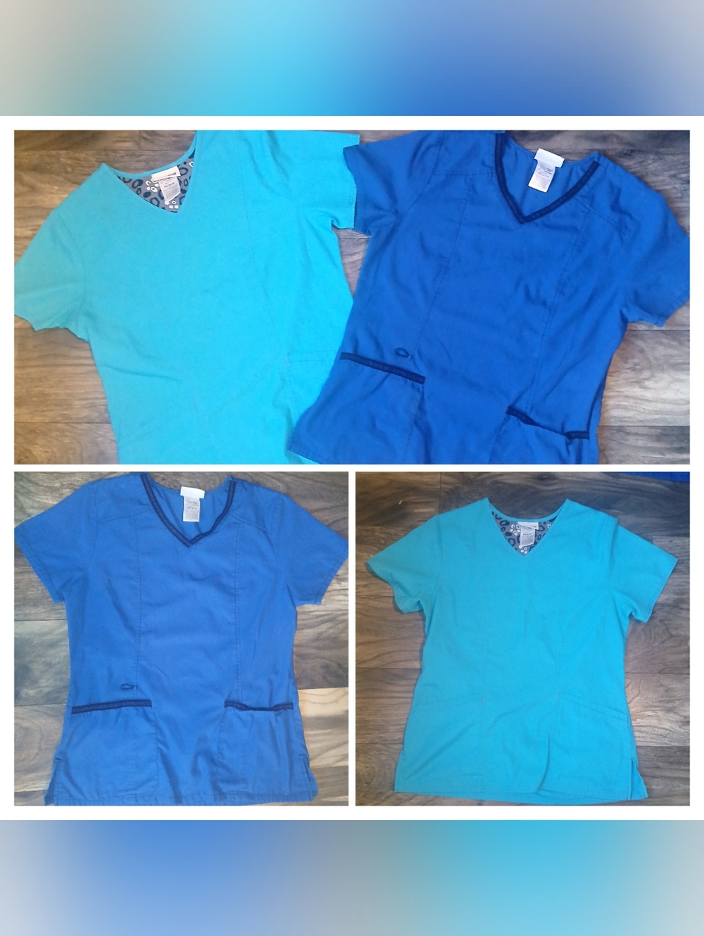 Women's XS Short Sleeve V-Neck Scrub Tops in Teal and Royal Blue 2pc.Bundle